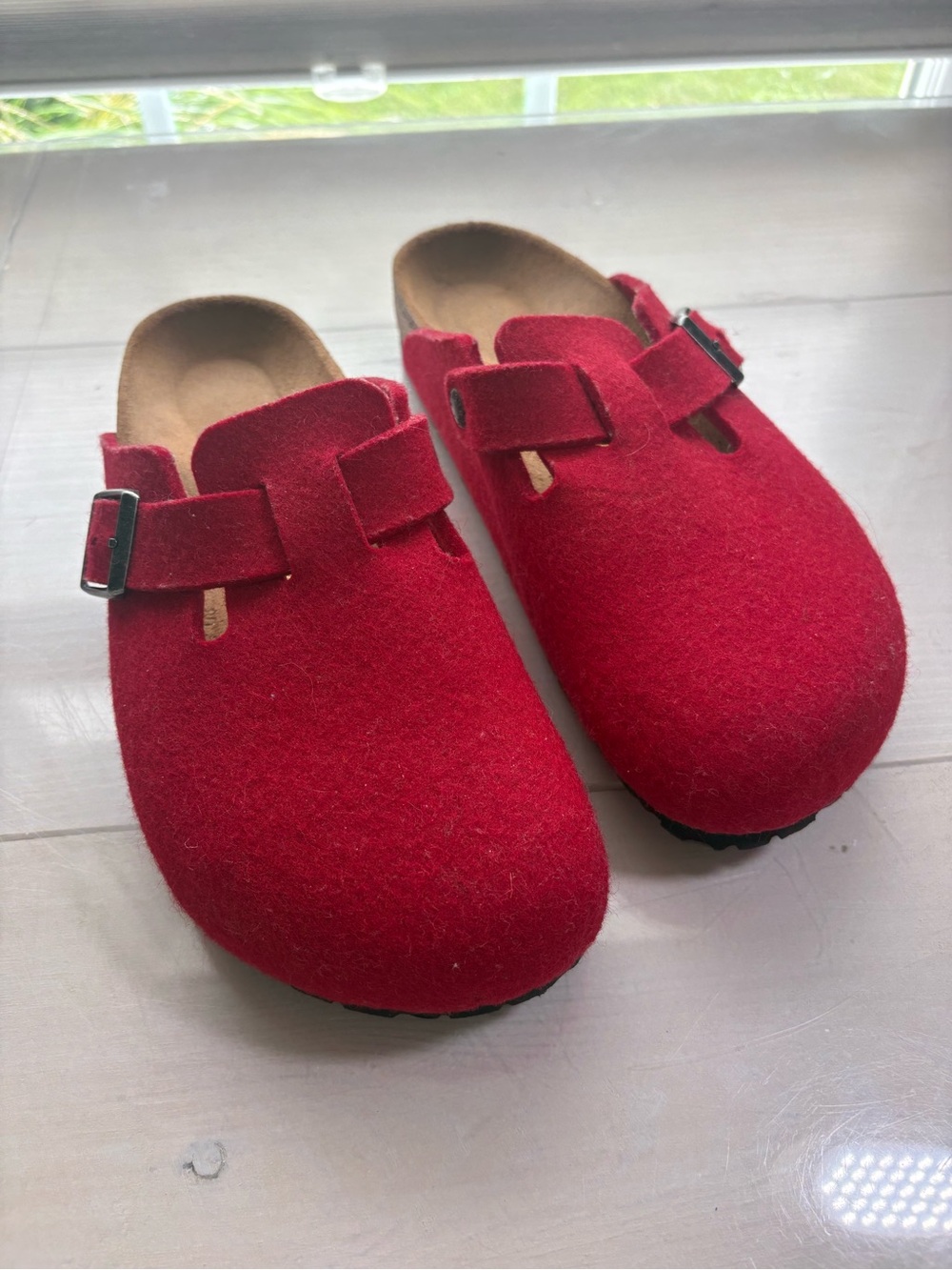Birkenstock Red Felt Slip-On Clogs